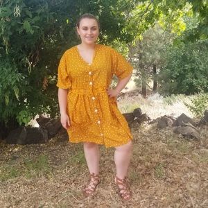 Mustard boho polka dot dress